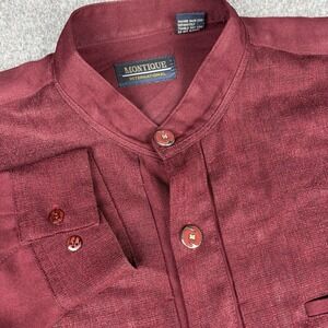 Vintage Montique International Dress Shirt Mens Large Burgundy Textured Button